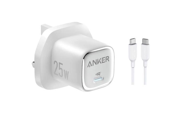 Anker 25W USB C Charger Block, Compact and Foldable, Supports PPS Fast Charging for Galaxy S24/Z Fold/Z Flip/Tab, iPhone 17/16 Series, iPad with Cable - White